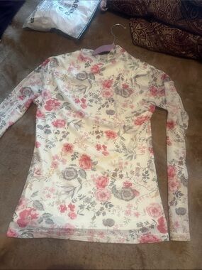 Amazon Women’s Floral Long Sleeve Top in Pink and Gray on Cream